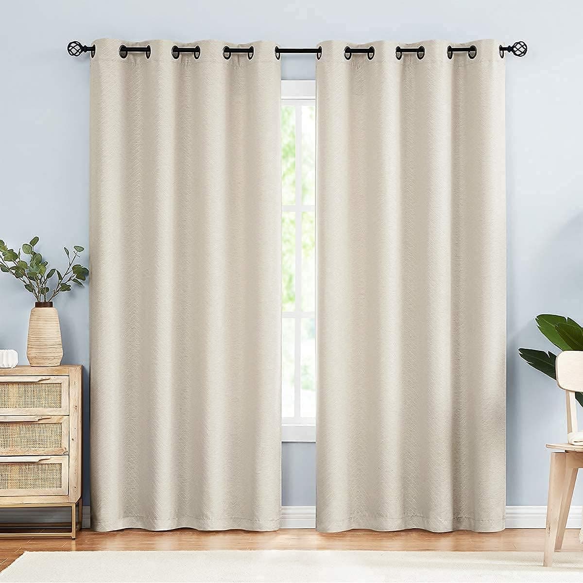 Treatmentex Beige Curtains for Living Room 63" Chevron Cream Room Darkening Linen Curtain Drapes Grommet Top 2 Panels