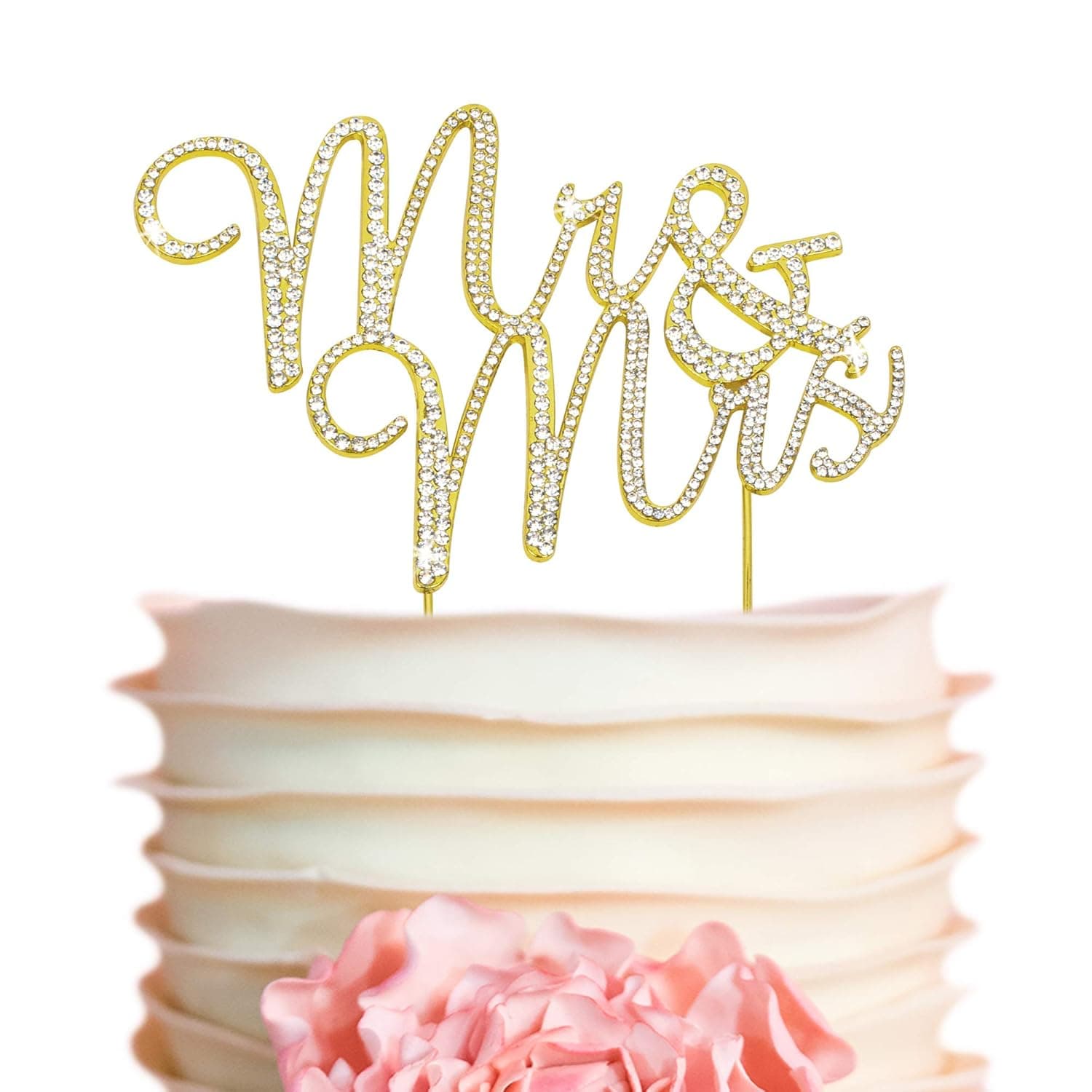 Mr and Mrs Wedding Cake Topper - Premium Gold Metal - Sparkly Wedding or Anniversary Cake Topper - Now Protected in a Box