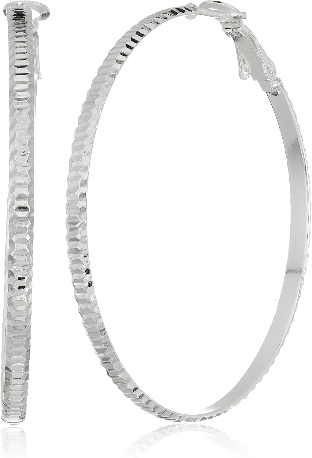 Amazon Collection Sterling Silver 50 X 3 Mm Large Diamond Cut Ribbed Paddle Back Hoop Earrings