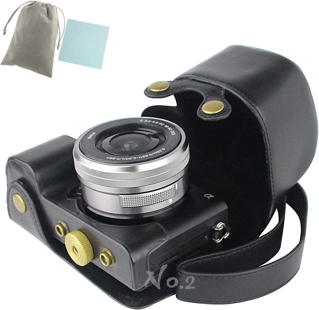 No.2 Warehouse Protective PU Leather Camera Case Bag For Sony Alpha A6000 with 16-50mm (black)+ a Piece of Clean Cloth
