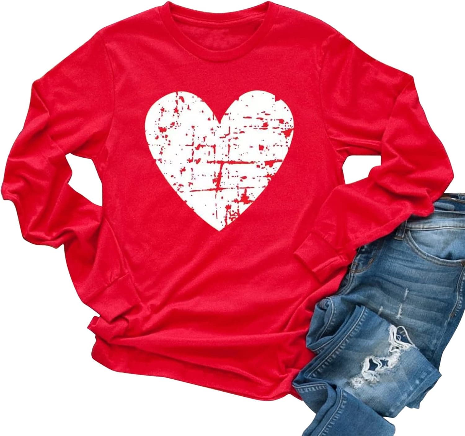 Beopjesk Womens Love Heart Raglans T-Shirts Casual Long Sleeve Valentine's Day Graphic Tees Tops