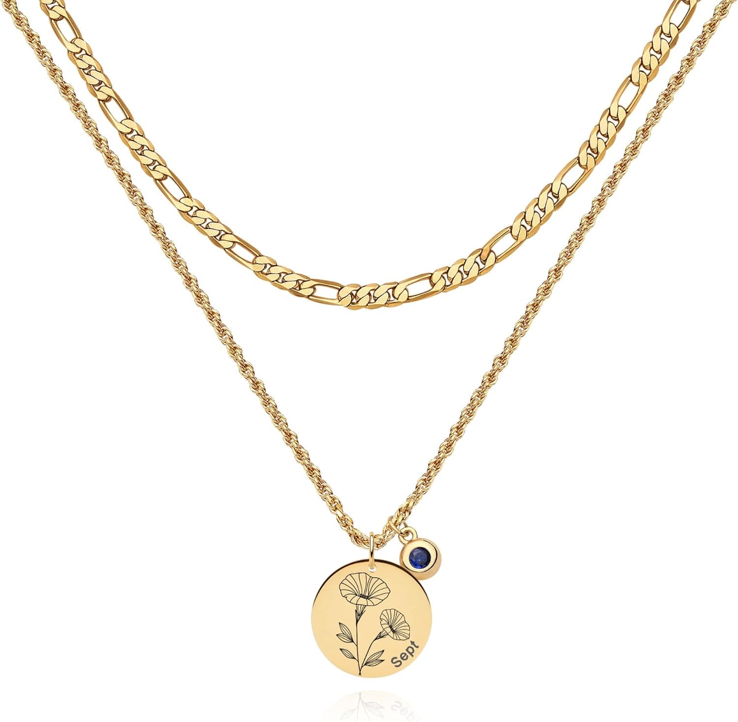 Valloey Rover Birth Flower Necklaces 18K Gold Plated Birthstone Necklace for Women Birth Month Flower Pendant Necklace Dainty Personalized Jewelry