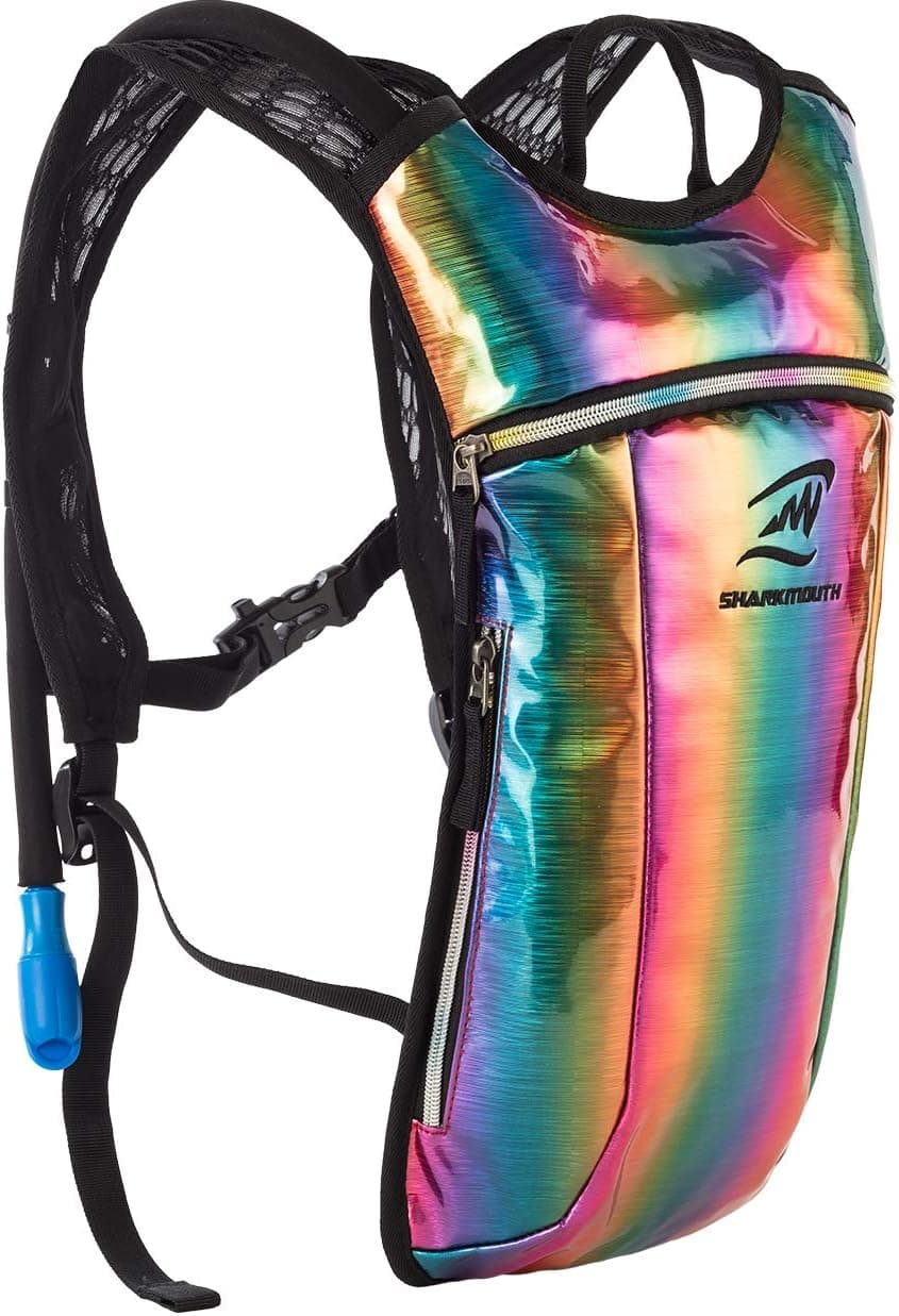 SHARKMOUTH Rave Hydration Backpack Pack with 2L BPA Free Bladder Holographic Insulated Backpack for Raves Festivals Concert, Coachella, EDC, EDM, Life is Beautiful Festival