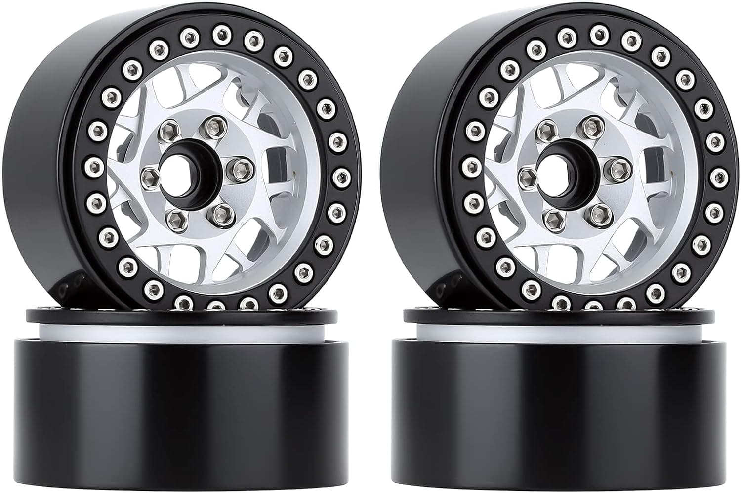 HOTSTORM RC Rims 1.9 Metal Beadlock Wheel Rim Set for 1/10 RC Crawler Car TRX4 Axial SCX10 90046 AXI03007 RedCat Gen8(Silver)