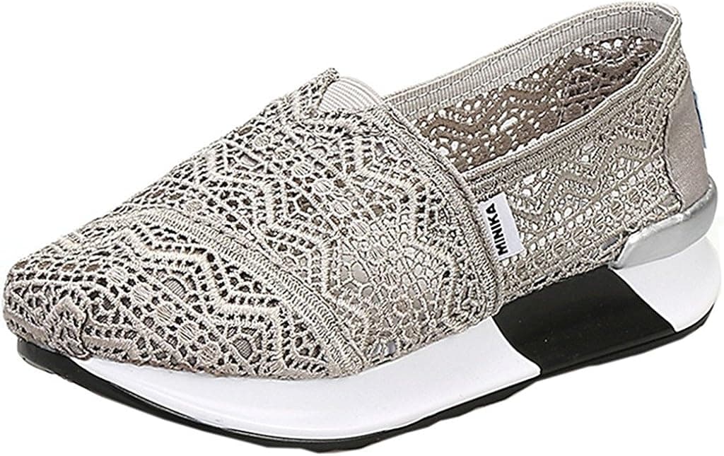 DADAWEN Women's Mesh Platform Walking Shoes Lightweight Slip-on Fitness Work Out Sneaker Shoes Gray US Size 6.5/Asia Size 37