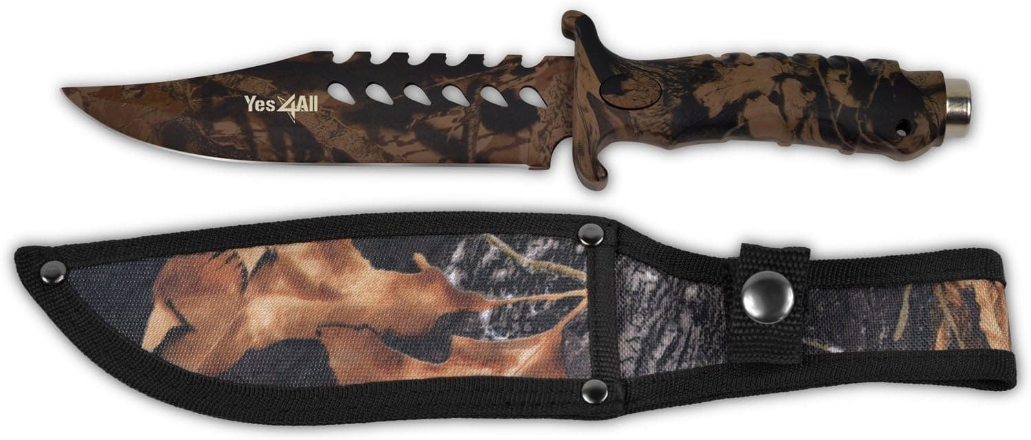 Yes4All Stainless Steel Fixed Blade Camping Knife – Included Black Nylon Sheath & Fire Starter (Optional)