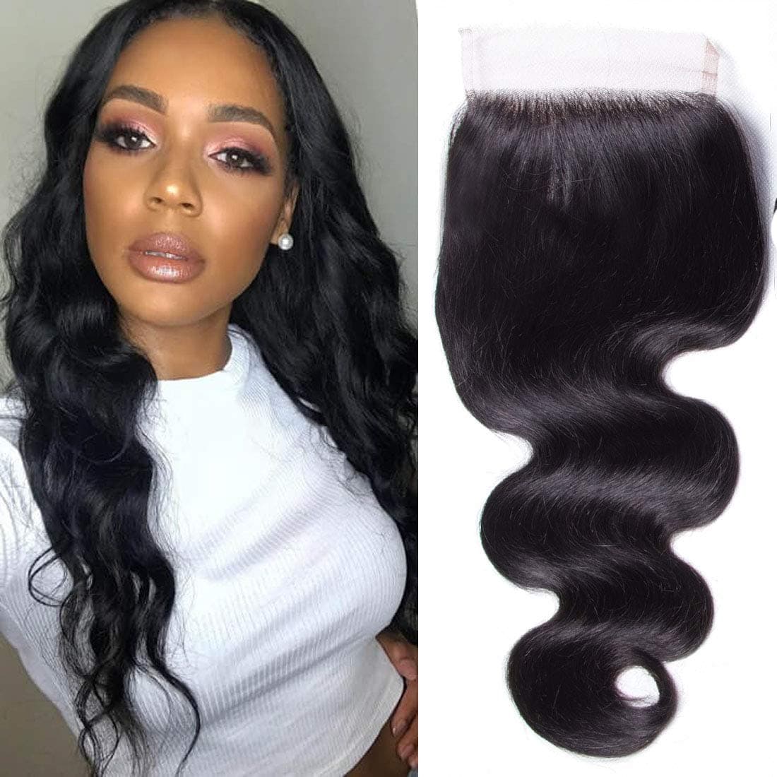 Unice 8A Indian Body Wave Free Part 4x4 Lace Closure, 100% Unprocessed Virgin Human Hair Natural Color (14inch Free Part Closure)