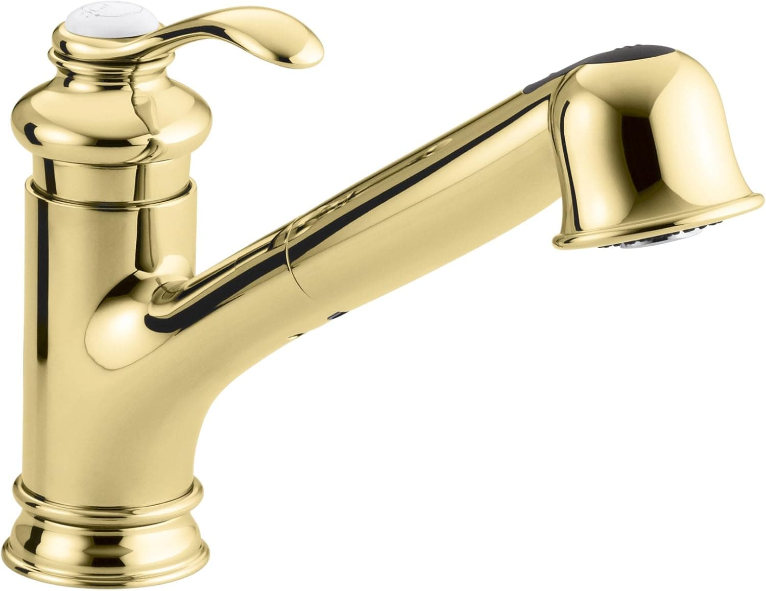 KOHLER K-12177-PB Fairfax(R) Single Three-Hole Sink 9" Pull-Out spout Kitchen Faucet, Vibrant Polished Brass