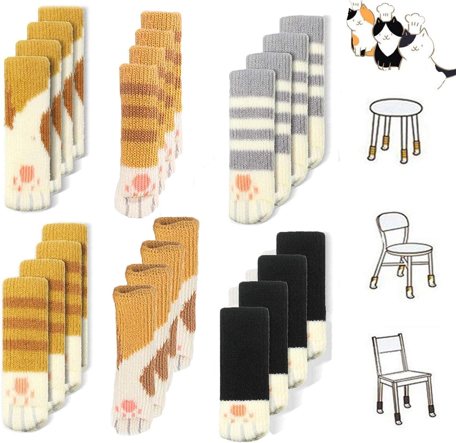 24 PCS Furniture Leg Socks Knitted Furniture Socks - Chair Leg Floor Protectors for Avoid Scratches, Furniture Pads Set for Moving Easily and Reduce Noise (Cat Pattern)