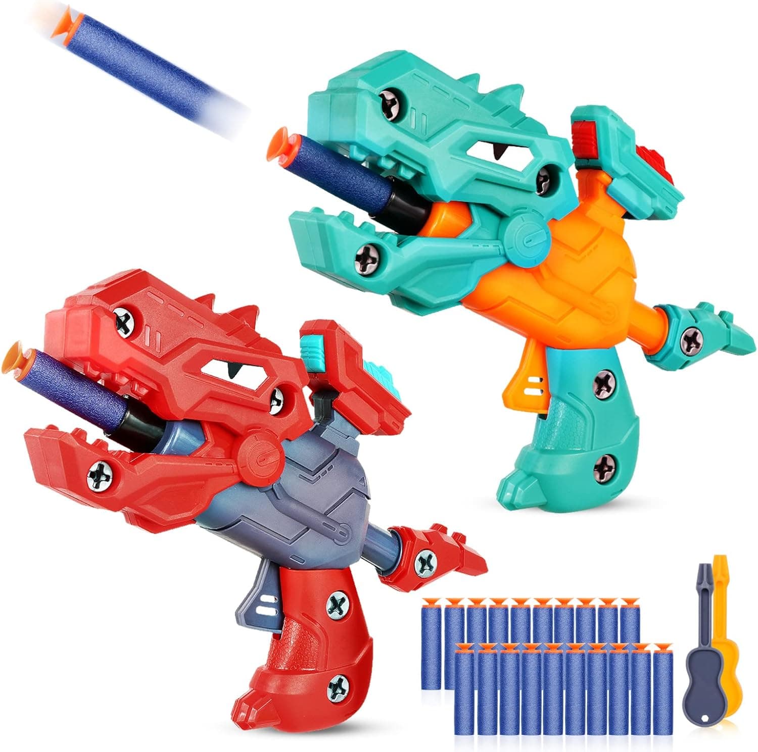 Dinosaur Blaster Toy Gun- Foam Dart Guns for Kids 3 4 5 6 7 8 Year Old-Shooting Games Toy Guns for Boy ,Girls-2 Pack Soft Bullet Toy Gun with 20 Foam Bullet