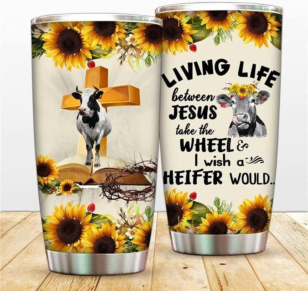 20oz Cow Sunflower Tumbler Cups With Lip Straw, Just Who Loves Cows Coffee Mugs, Sunflower Vacuum Insulated Tumbler Travel Cups for Travel Work Sport