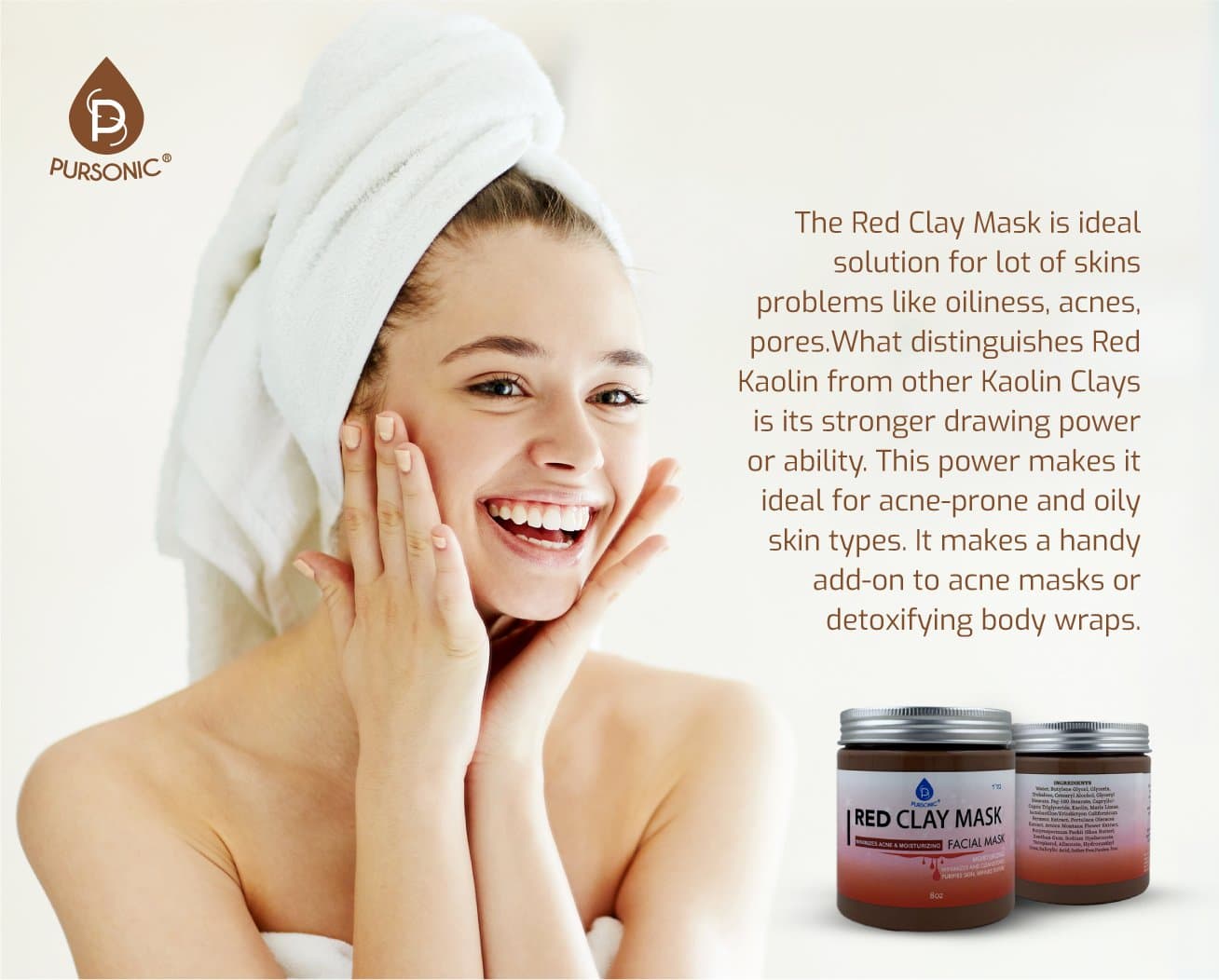 Pursonic Facial Mask Collection of Black Charcoal, Red Clay & Honey Mask, Sourced From All Over The World For A Clean And Healthy Face, 8OZ(RED CLAY)