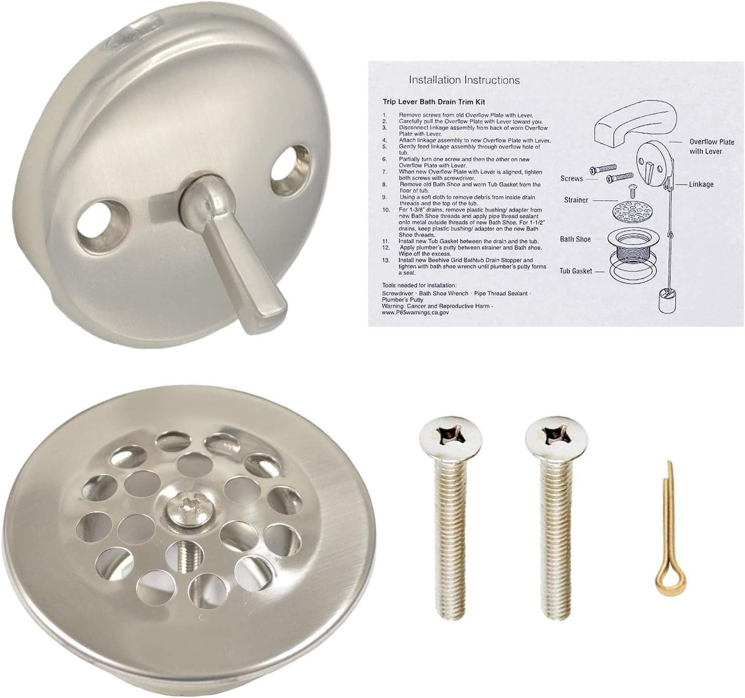 Trip Lever Bath Drain Trim Kit - BN