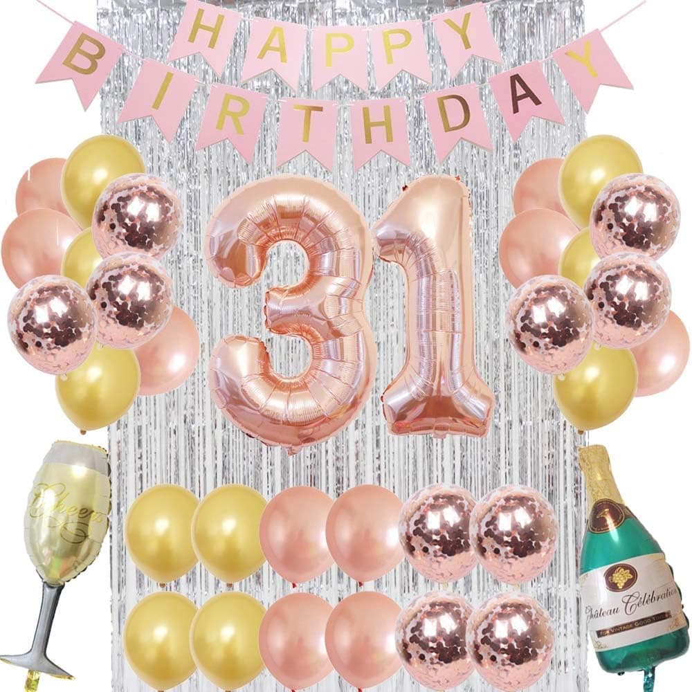 31st Birthday Decorations for Women Party Supplies 40inch Rose Gold Number 31 Foil Balloons, 30pcs Rose Gold And Champagn Gold Balloons, Great Gifts for Women' 31st Birthday Party, Happy 31st Birthday