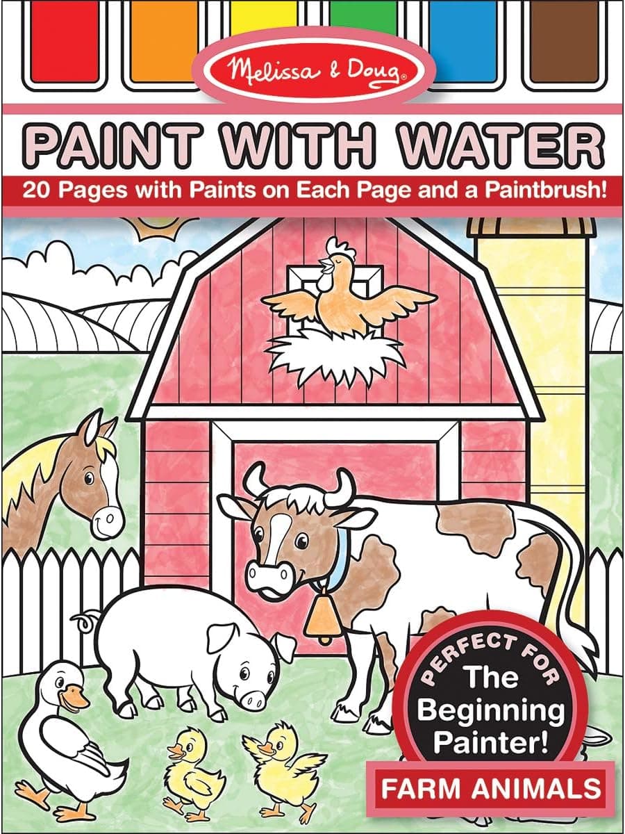 Melissa & Doug Paint With Water - Farm Animals, 20 Perforated Pages, Spillproof Palettes