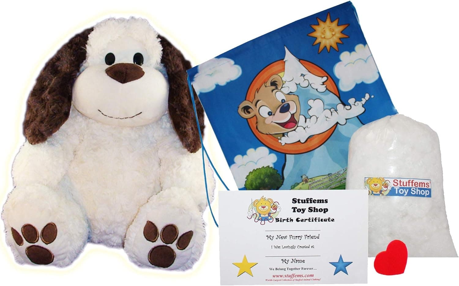 Make Your Own Stuffed Animal 16" "Button The Dog - No Sew - Kit with Cute Backpack!