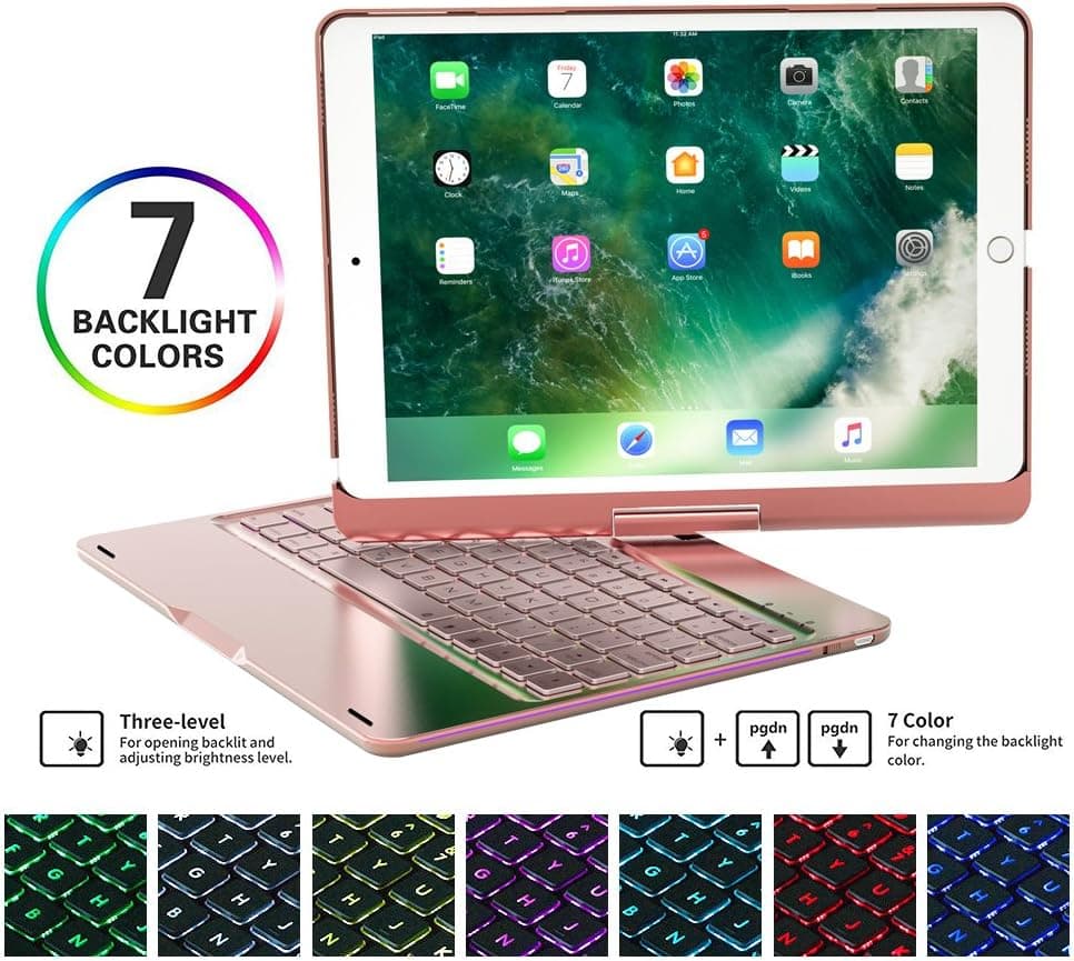 HIOTECH iPad Pro 10.5 Keyboard Case Rotating Folding Aluminum Alloy Keypad Cover for iPad Pro 10.5 with 7 LED Backlit Keys (Rose Gold)