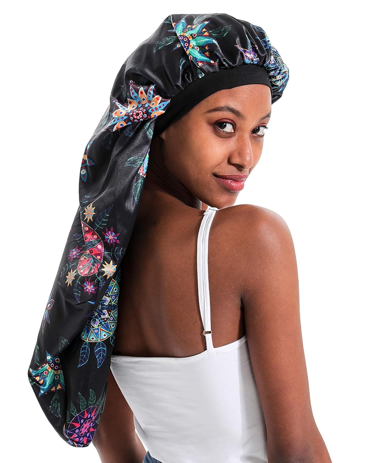 JarseHera Double-Layer Silk Bonnet Extra Long Satin Sleep Cap for Long Hair