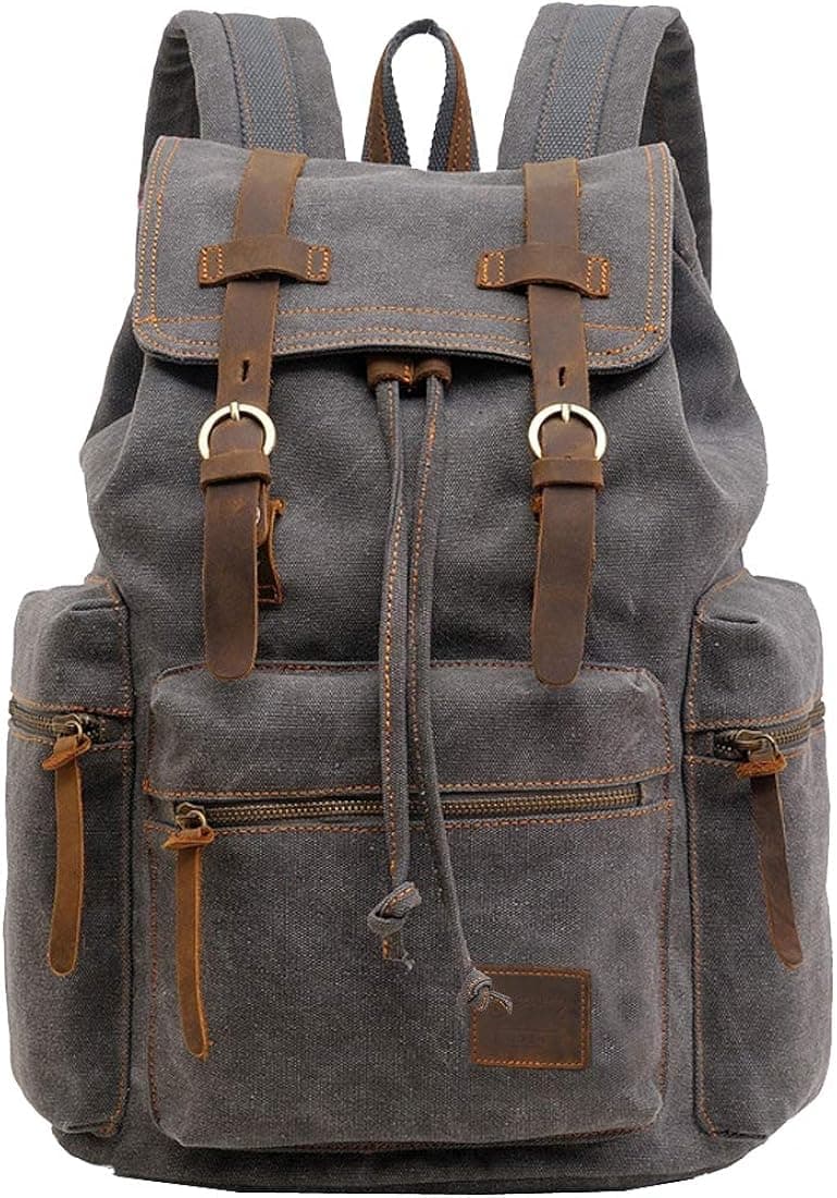 Berchirly Vintage Casual Canvas Leather Backpack Rucksack Travel Bookbag Satchel