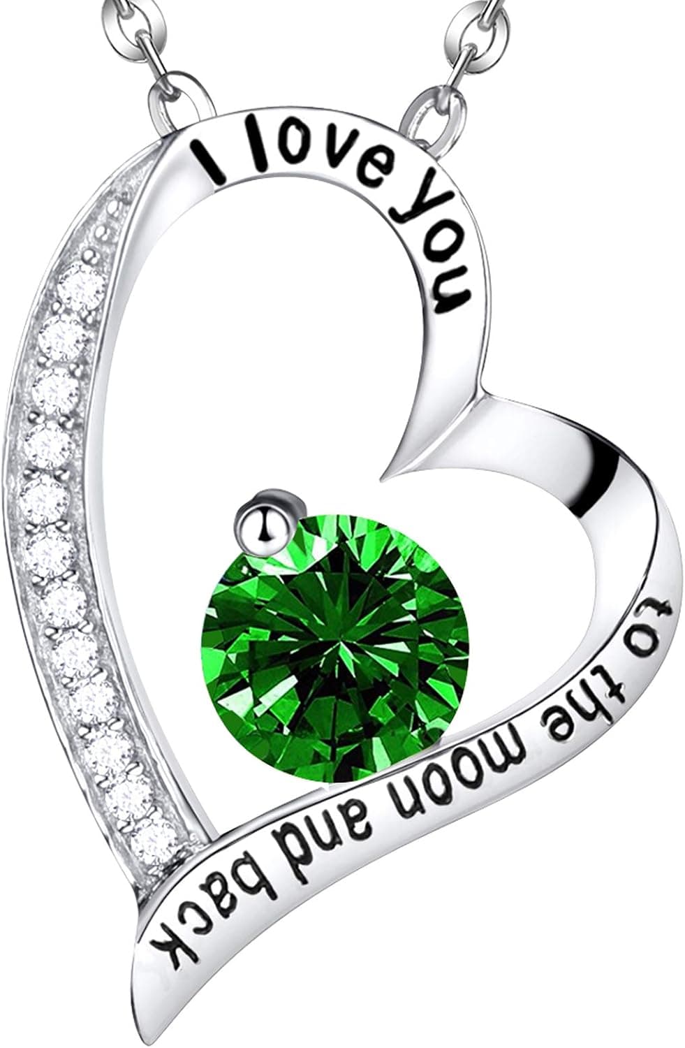 Birthday Gifts Women May Birthstone Necklace Emerald Jewelry Her I Love You to the Moon and Back Necklace Sterling Silver
