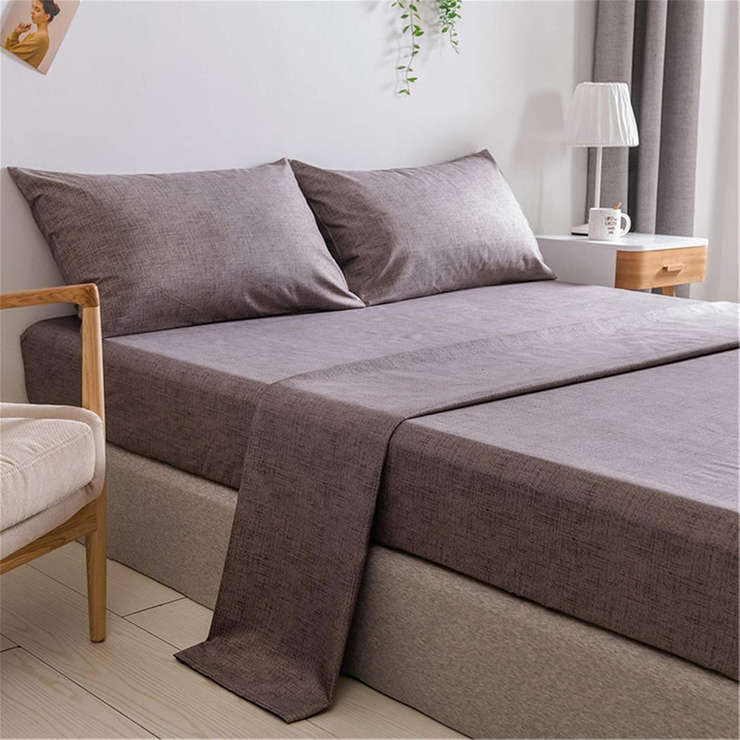 Omelas 4 Pcs Grey Bed Sheets Set Queen Size Kids Teens Soft Microfiber Sheets Modern Farmhouse Plain Bedding Set, 1 Deep Pockets Fitted Sheet + 1 Solid Colored Flat Sheet + 2 Pillowcase