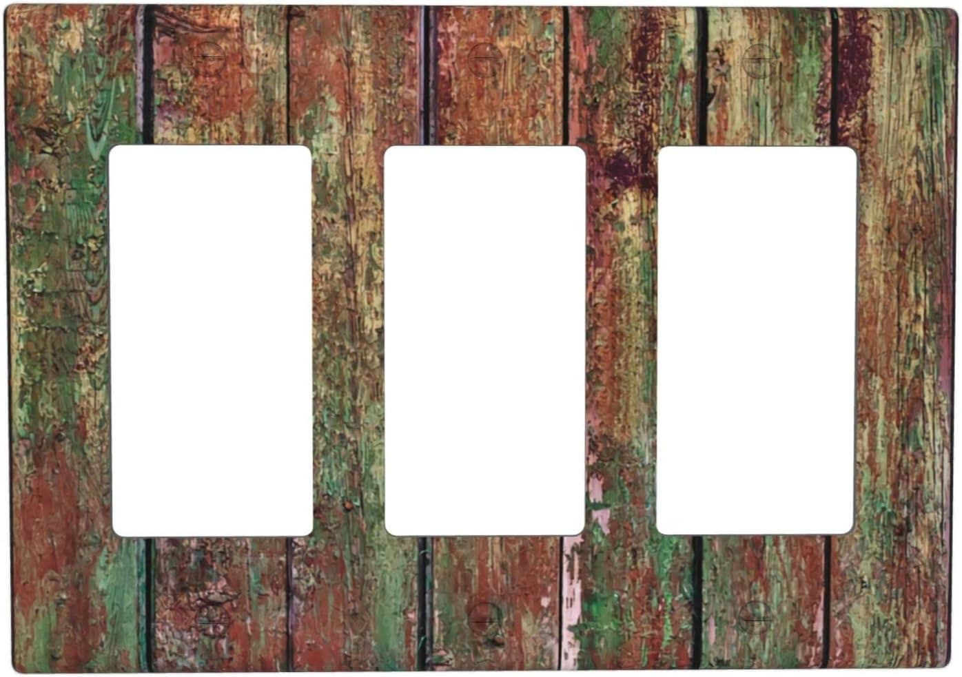 Farmhouse Wood Wall Plate 3 Gang Light Switch Cover Decorative Triple Rocker Rustic Switch Plate Covers Decor for Bedroom Playroom Kitchen