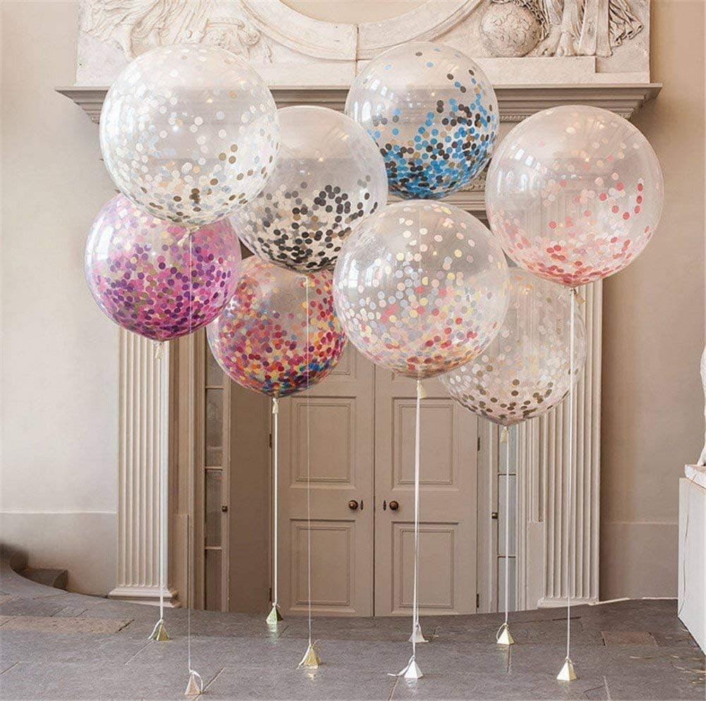 three carriage 36" Confetti Balloons Jumbo Latex Balloon Paper Balloons Crepe Paper Filled with Multicolor Confetti for Wedding or Party Decorative (5 Pcs)