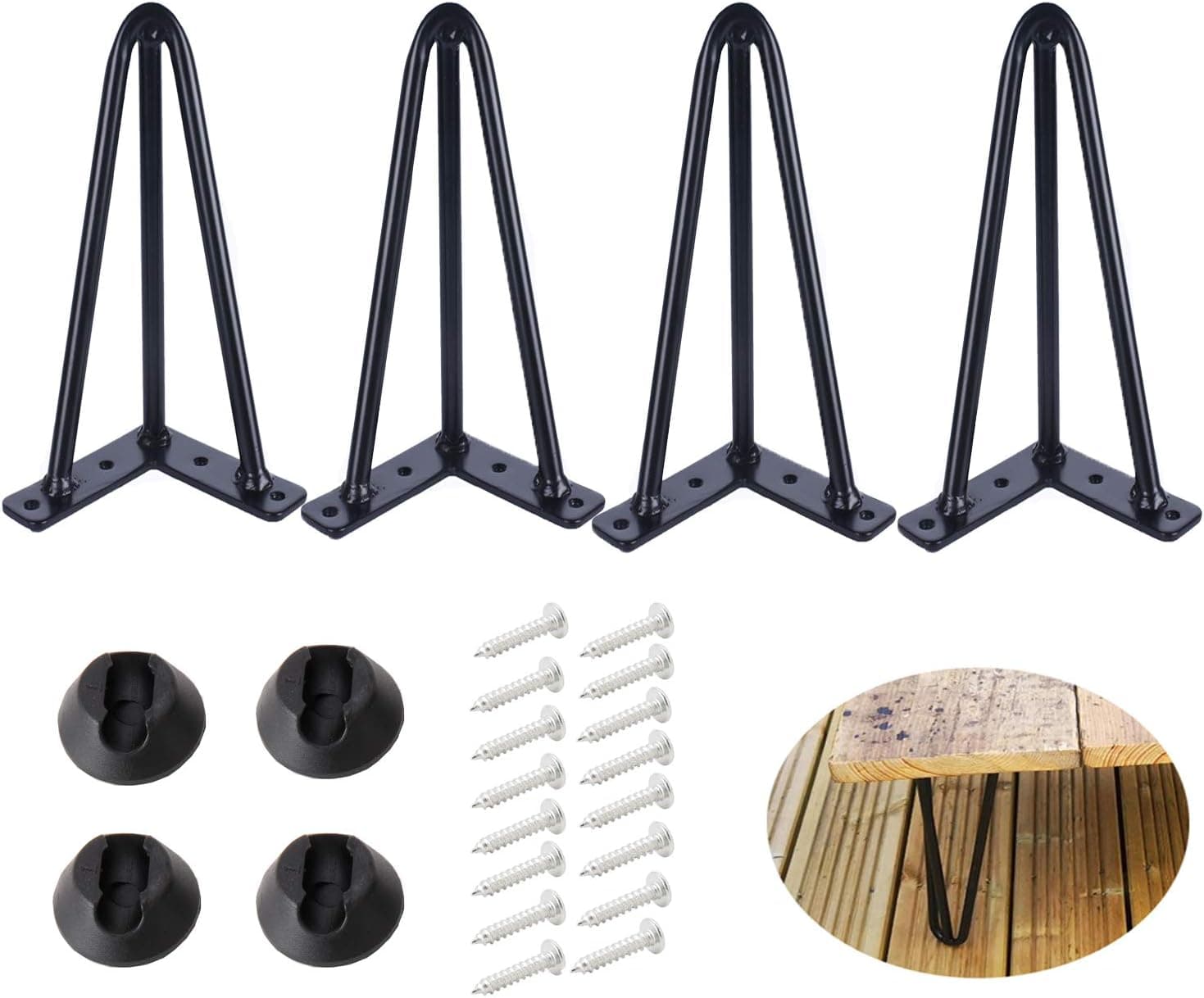 ALXEH 8 Inch Hairpin Table Legs 1/2” Dia 3-Rods Hairpin Feet, DIY Black Hairpin Coffee Table Legs Heavy Duty Metal Furniture Leg for Side Table, Bench and Nightstand, Set of 4
