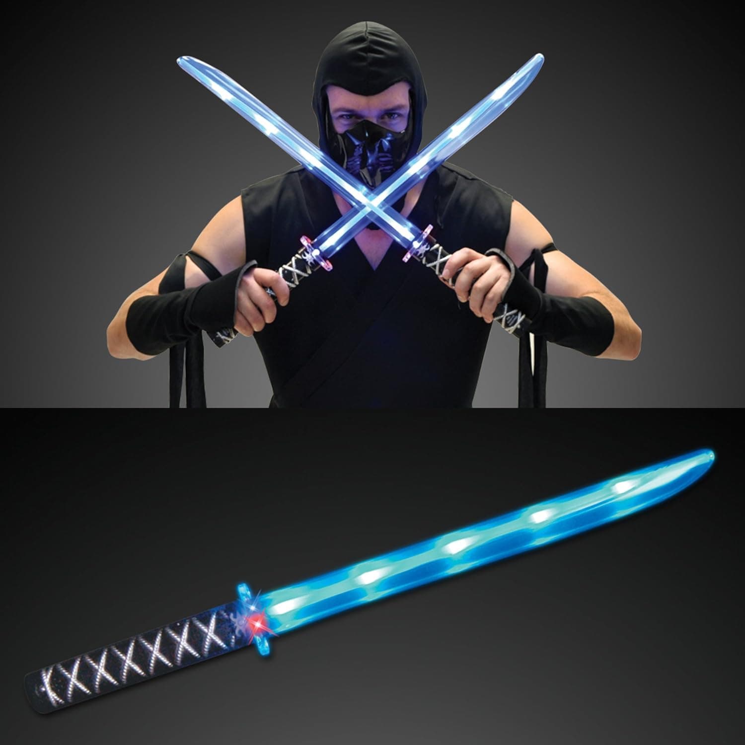 Deluxe Ninja LED Light up Sword with Motion Activated Clanging Sounds (3-Pack)