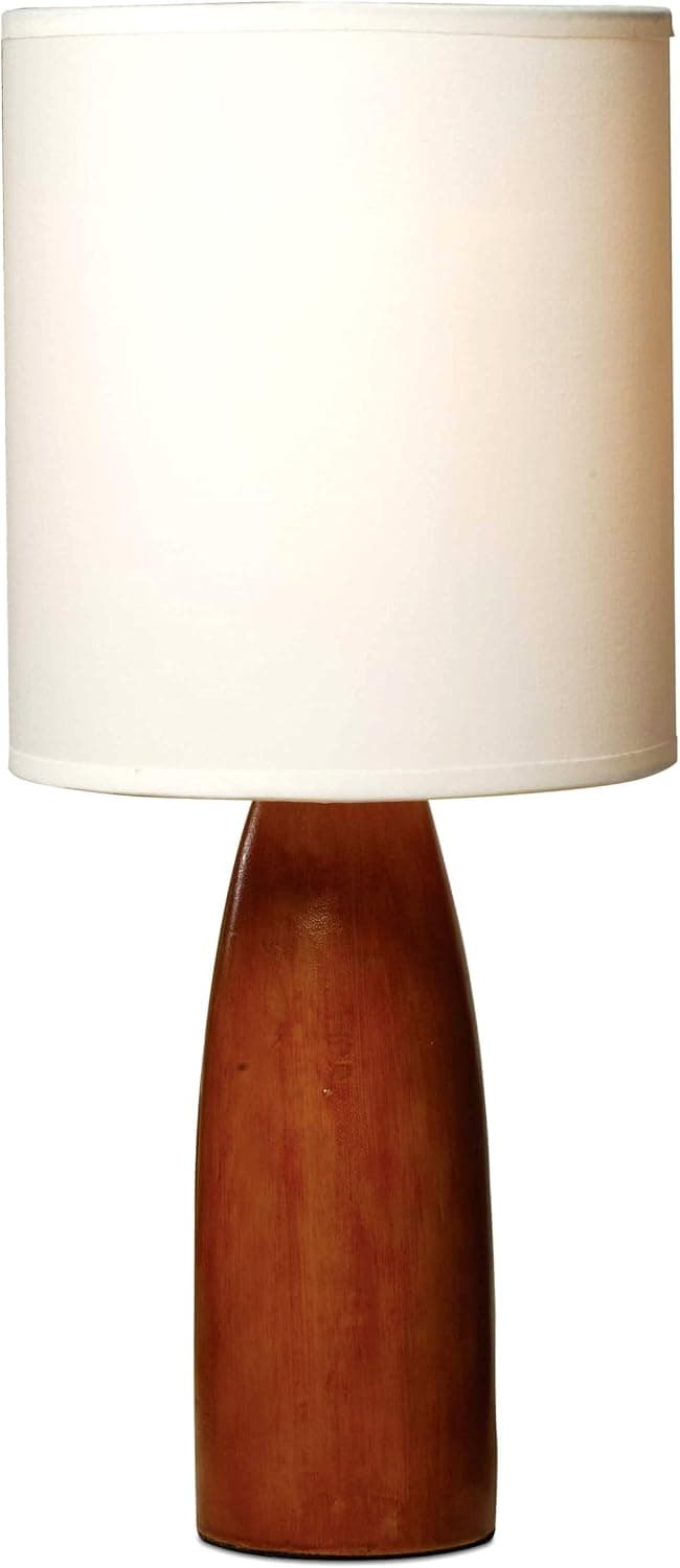 Normande HN1-1482 Flager 60W Wood-Look Table Lamp with Fabric Shade, Polyresin
