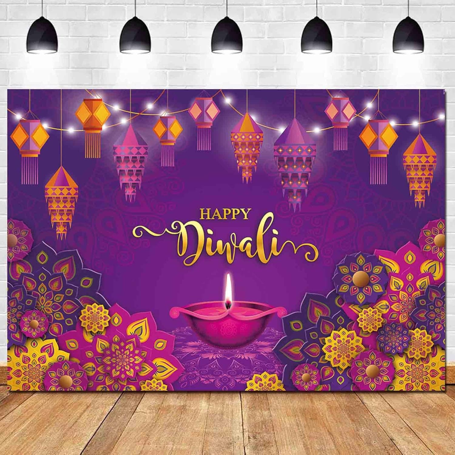 Happy Diwali Photography Backdrop Lights Rangoli Lantern Photo Background 5x3ft Diwal Indian Light Celebration Party Decorations Deepavali Banner Supplies