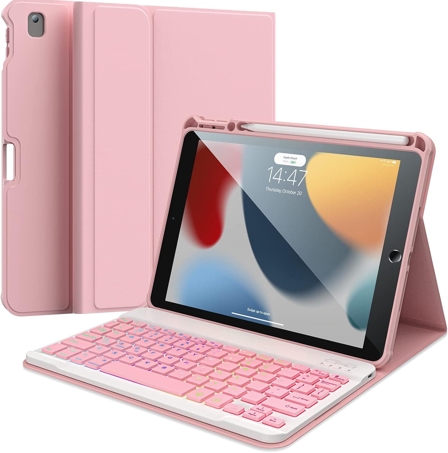 iPad Case Keyboard 10.2- iPad 9th/8th/7th Generation Case with Keyboard -7 Color Backlit Removable Bluetooth Wireless Keyboard -Pencil Holder - iPad Keyboard Case 9th Generation -Tablet Keybaord Case