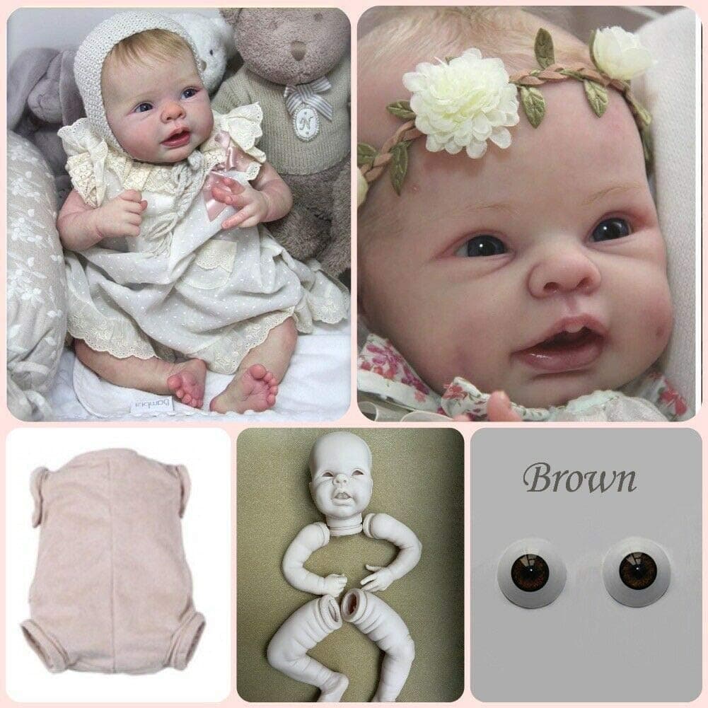 Zero Pam 22 inch Reborn Doll Kits Accessories Unpainted Mold Set(Blue Eyes+Cloth Body+Head+Limbs) Realistic Reborn Toddler Dolls Mould Make Baby Reborn