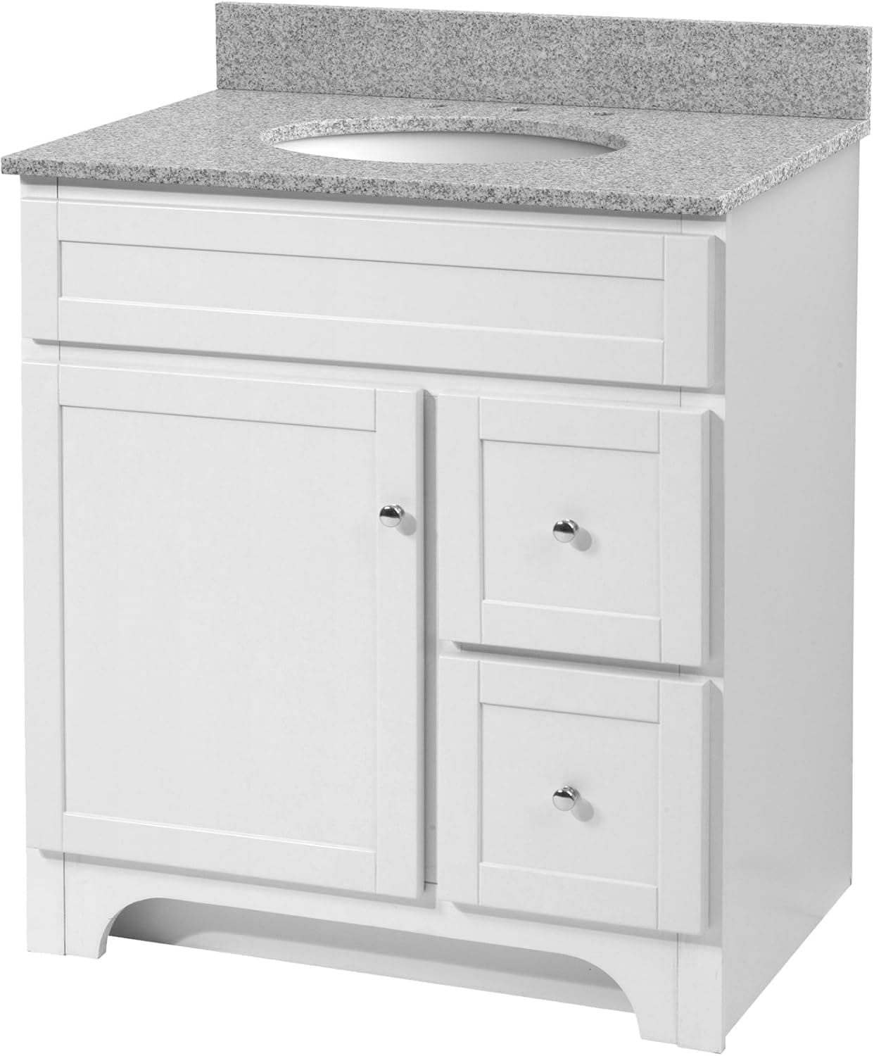 Foremost WRWAT3021D-8M Worthington 30-Inch White Bathroom Vanity with Meteorite Gray Granite Top and White Vitreous China Sink
