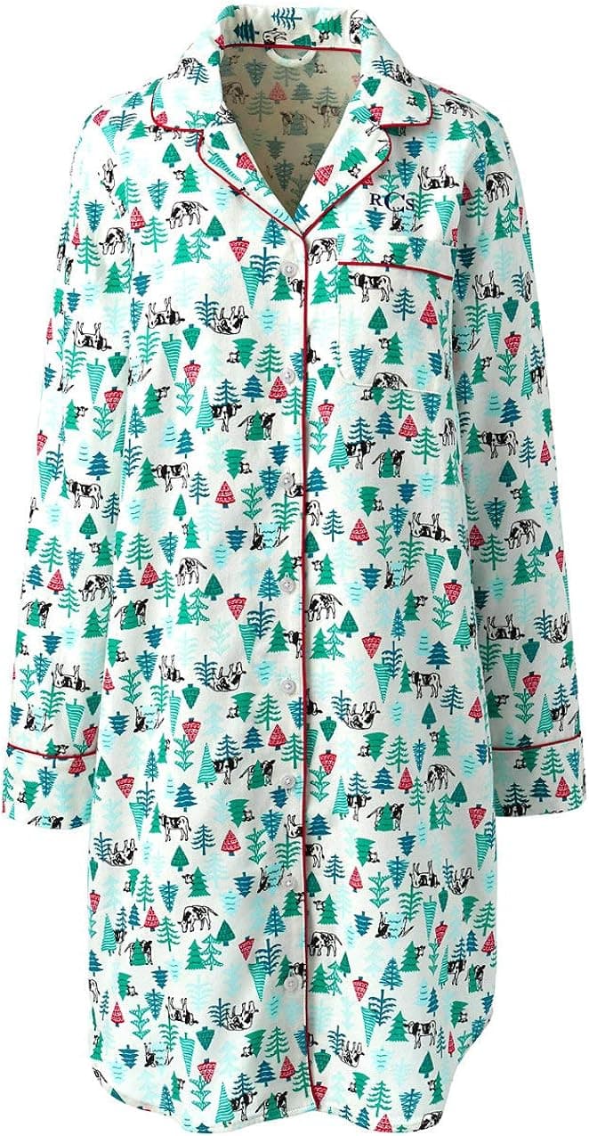 Lands' End Women s Flannel Print Nightshirt Peeking Cows Plus 2X