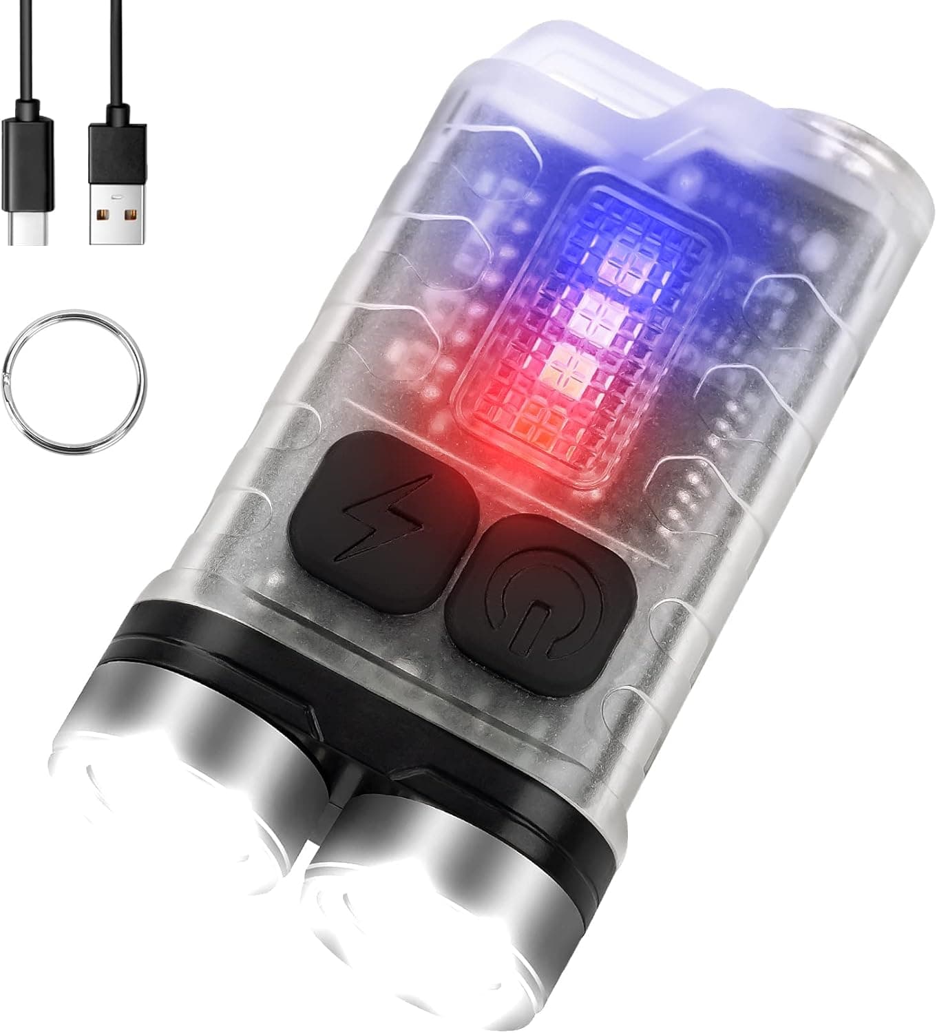 FTOYIN Mini Flashlight, 900 Lumens EDC Flashlight Small Flashlight Small Pocket LED Flashlight Mini LED Flashlight with UV, Red Light, Blue Light for Camping, Hiking, Emergency, Everyday Carry(Clear)