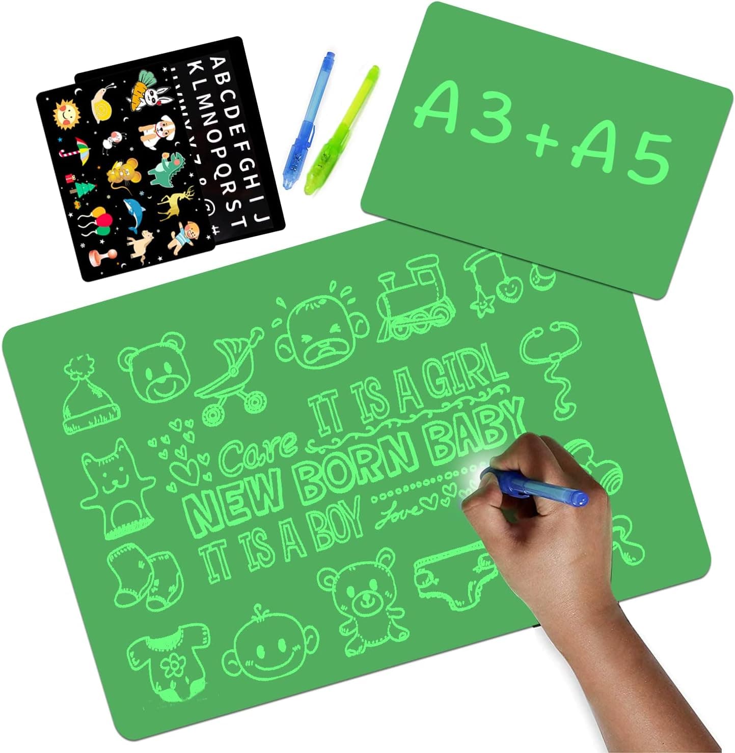 Light Drawing Board for Kids A3 and A5, TOHETO Painting Writing Pad Educational Toys with Magic Pens for Toddlers Girls Boys for Christmas & Birthday