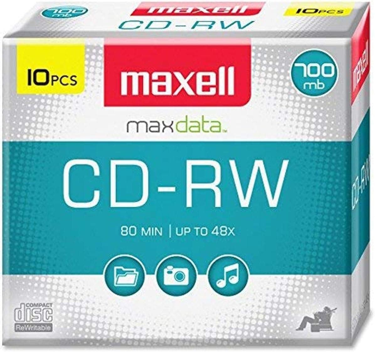 Maxell MAX630011Rewritable CDR 4x CD-RW Media Silver with Slim Cases