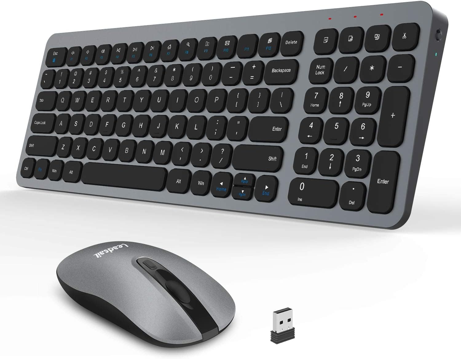LeadsaiL Wireless Keyboard and Mouse, Wireless Mouse and Keyboard Combo, Cordless USB Computer Keyboard and Mouse Set, Ergonomic, Silent, Compact Slim for Windows Laptop, Apple, iMac, Desktop, PC