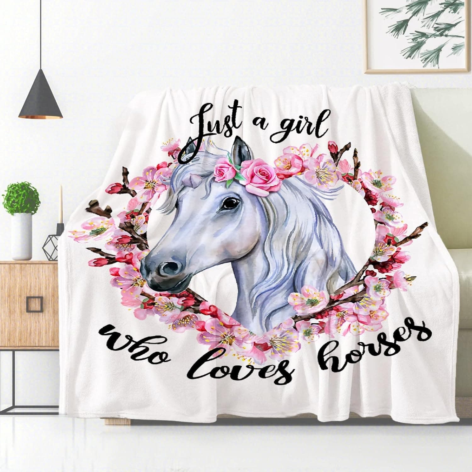 Just A Girl Who Loves Horses Horse Lover Blanket Throw, Flannel Fleece Microfiber Lightweight Soft Cozy Luxury for All Season in Home Bed Sofa Chairs Dorm 50"x40" Blanket for Kids