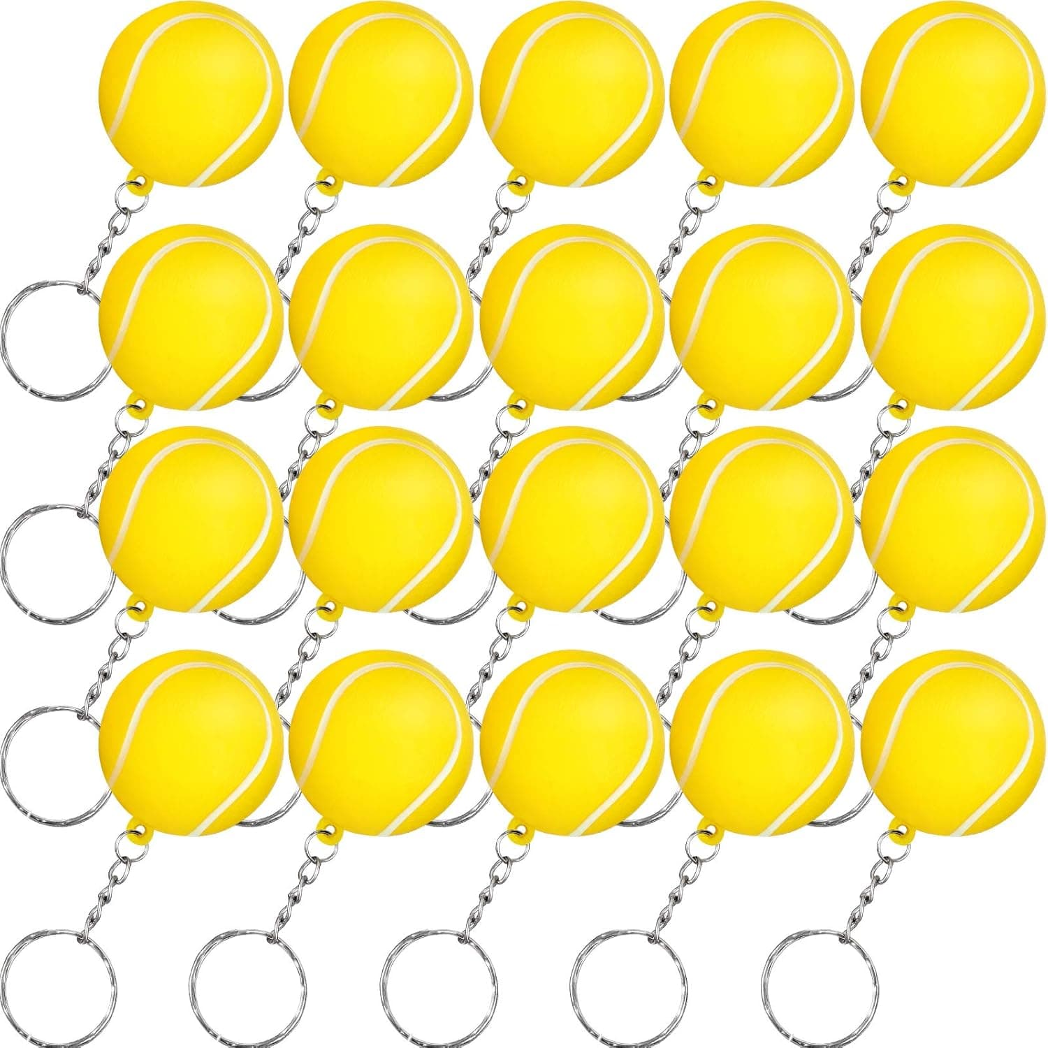 Blulu 20 Pack Tennis Ball Yellow Keychains for Party Favors, School Carnival Reward, Party Bag Gift Fillers (Tennis Ball Keychains, 20 Pack)