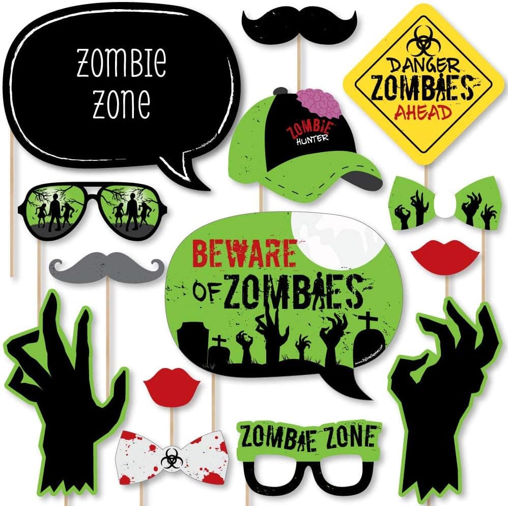 Big Dot of Happiness Zombie Zone - Halloween or Birthday Zombie Crawl Party Photo Booth Props Kit - 20 Count