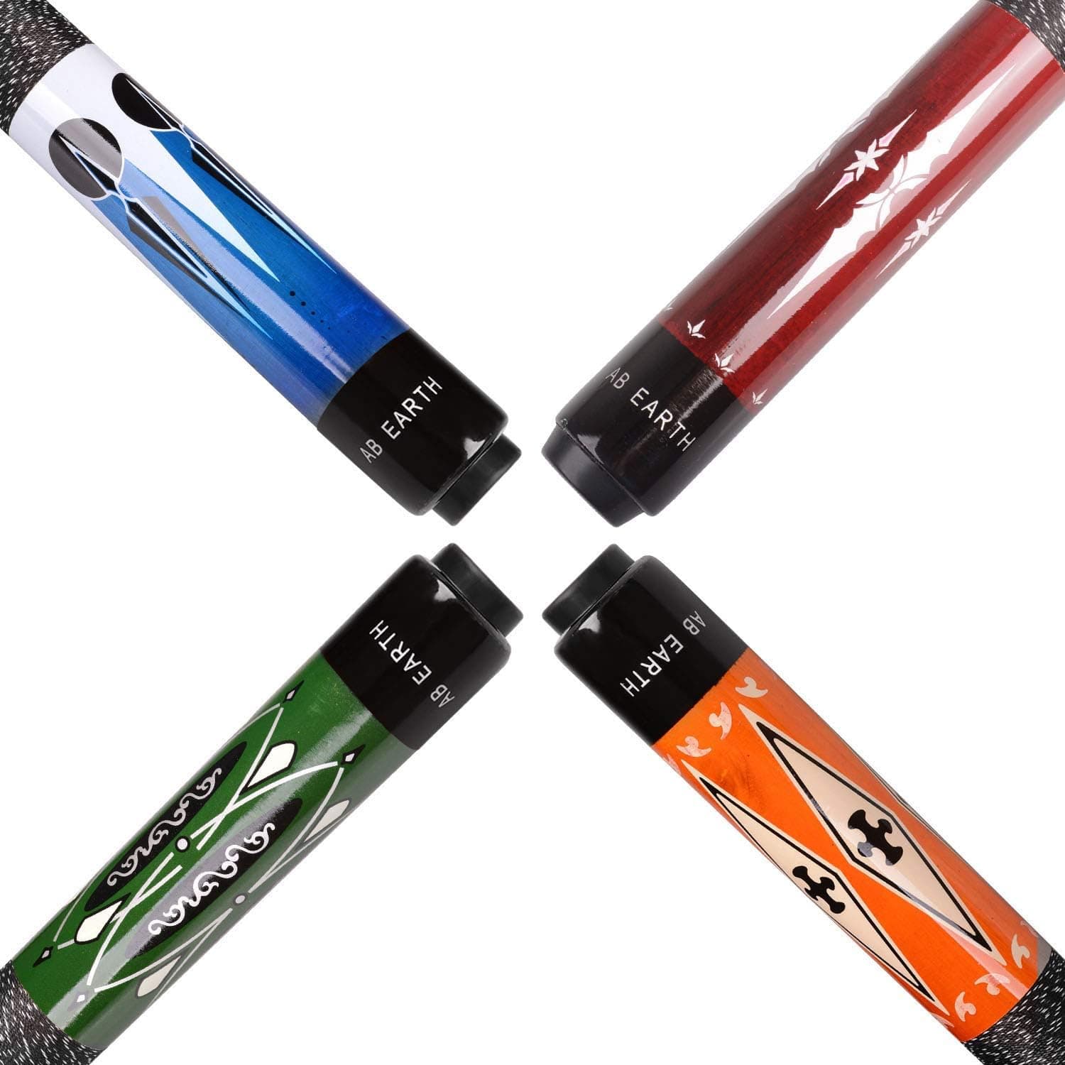 AB Earth Set of 4 Screw-on Glue-on Tip Pool Cues 58 Inches Billiard House Bar Pool Sticks