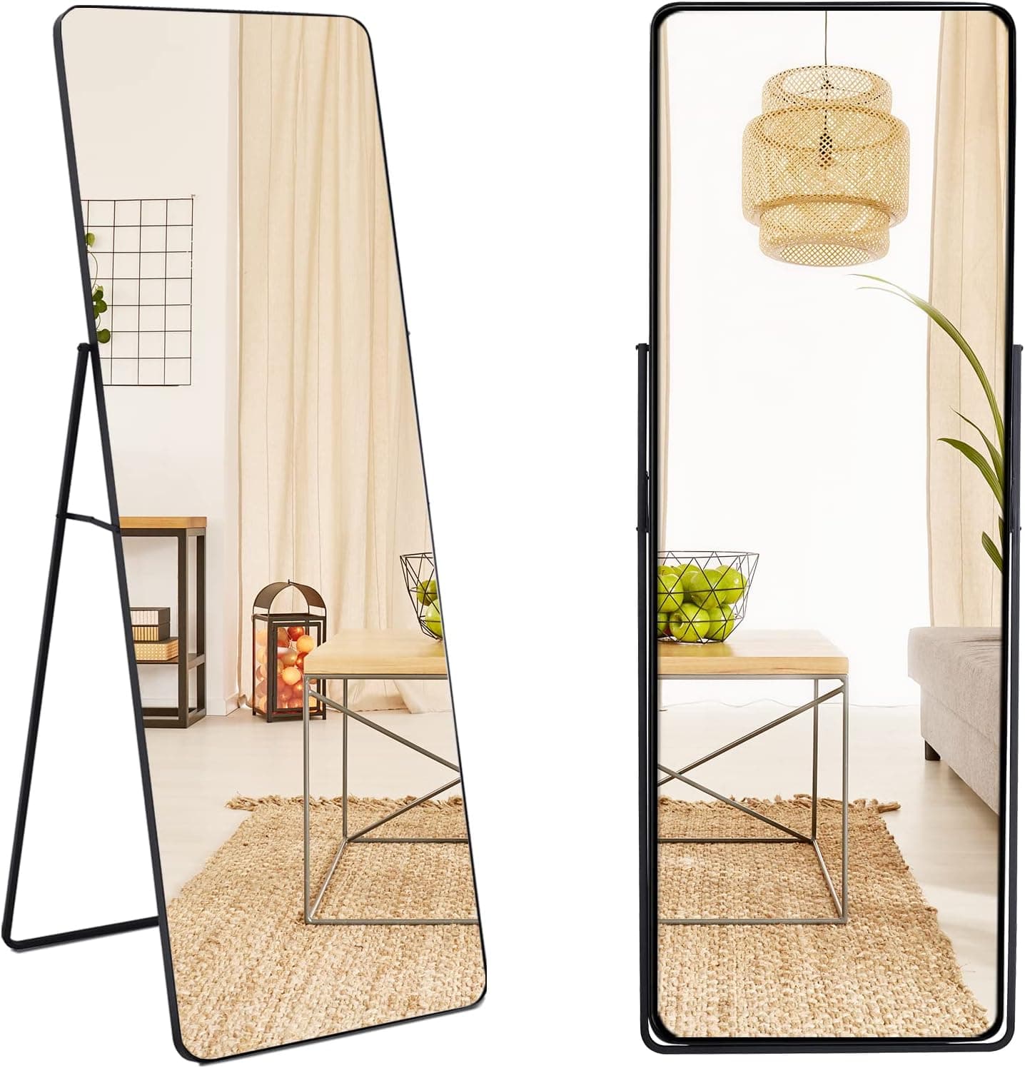 PAIHOME Floor Mirro 65"x 21" Full Body Mirror Free Standing Mirror Wall Mounted Hanging Mirror Large Dressing Mirror Leaning Against Wall Mirror Big Mirror for Bedroom Living Room(Black)