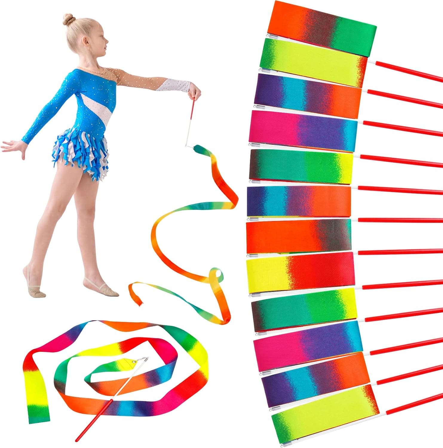 JoyCat 24 Pack Dance Ribbon Streamers,Goodie Bag Stuffers,Encanto Rainbow Birthday Party Supplies,Ribbon Girls Party Favors,Classroom Gymnastics Wedding Ribbon