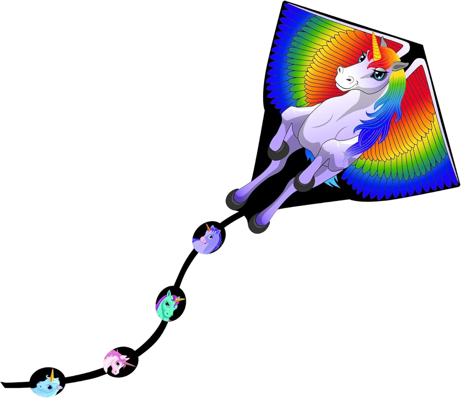X Kites DLX Deluxe Diamond Kite with FancyTails - Turtle, Butterfly, Unicorn, Dragon, and Flamingo