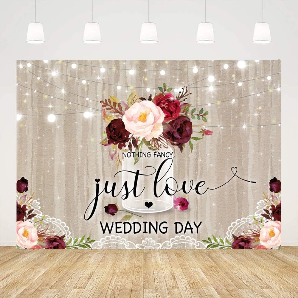 Ticuenicoa 7x5ft Wedding Day Backdrop for Photography Lights Floral Rustic Wedding Party Background Bridal Shower Photography Banner Party Supplies Dessert Table Decorations Photo Booth Props
