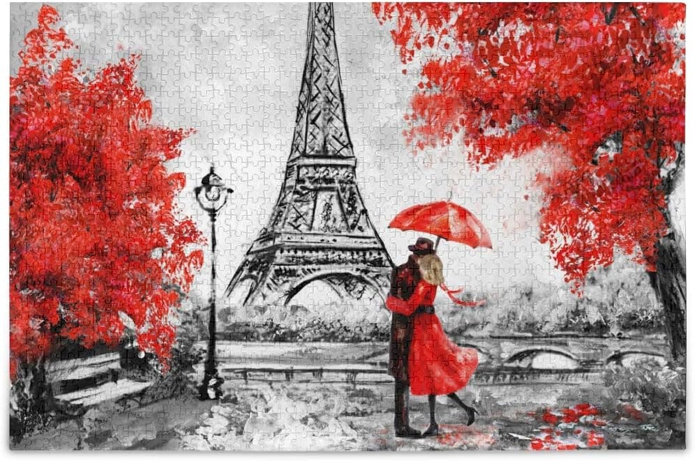 Red Girl Hug Under The Eiffel Tower Leisure Creative Games 500 Pieces Jigsaw Puzzles for Adults Gift