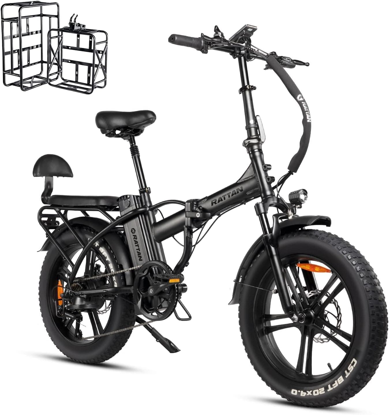 Rattan 750W Electric Bike for Adults 48V 13AH Removable Battery Foldable Electric Bikes LM/LF Pro Ebike 20" x 4.0 Fat Tire Electric Bicycles 2 Seater Electric Bike for Adults