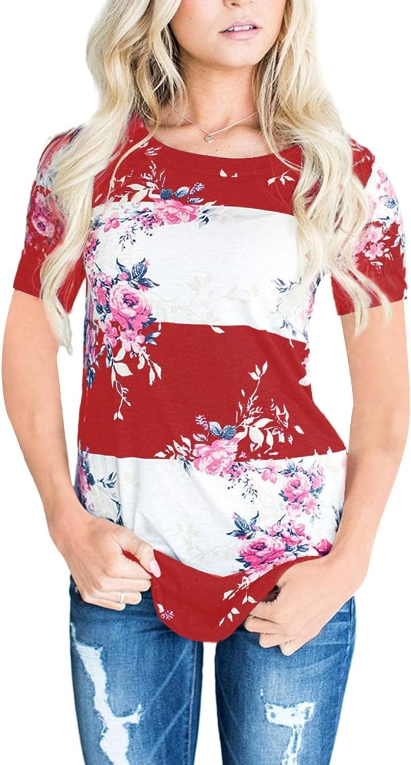 CEASIKERY Women's Blouse Floral Print T-Shirt Comfy Casual Tops for Women
